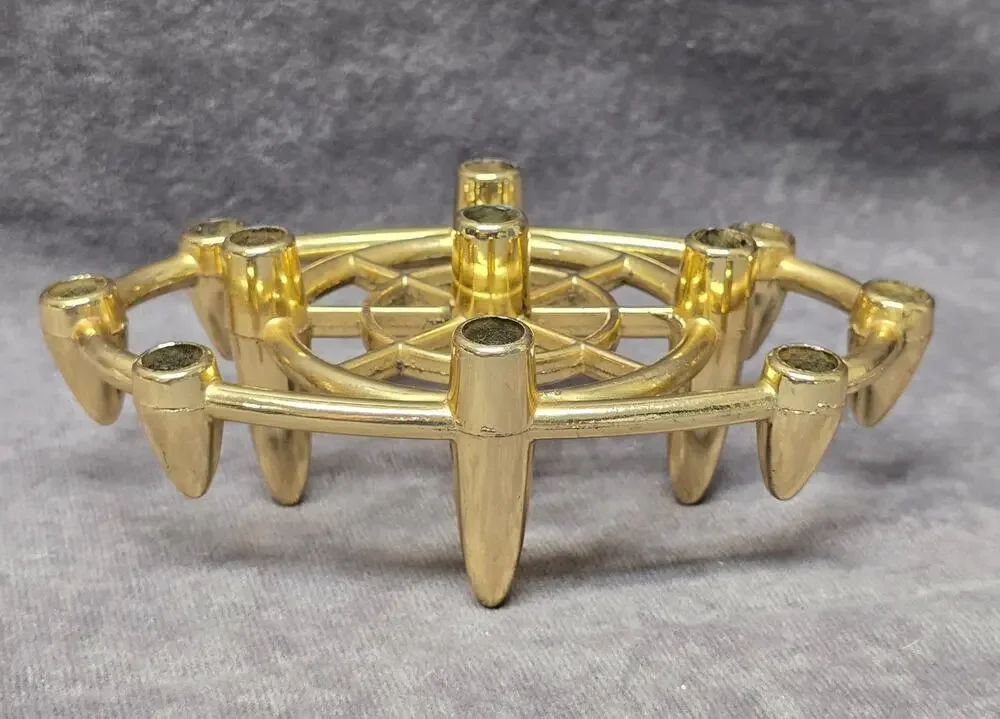 Mid Century Atomic Bullet Style Gold Metal Taper Candle / Pen Holder Faux Brass